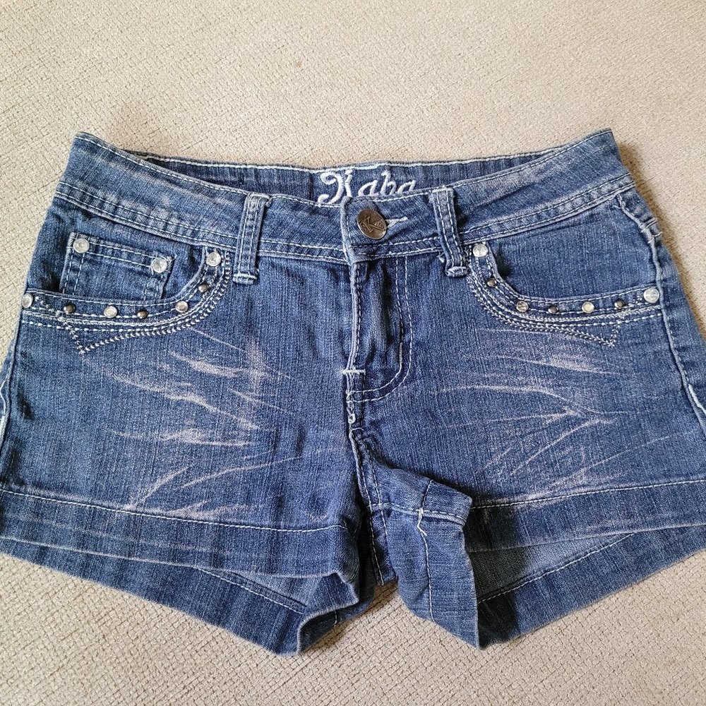 EUC Silver Sparkly Denim Blue Jean Shorts w/ Rhinestones, Size 3 / Small XS Kaba